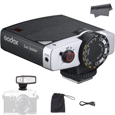 GODOX Lux Junior Speedlite Retro Camera Flash, GN12, 6000K CCT A/M Flash Mode, 28mm Focal Length Compatible with Canon Nikon Sony Fujufilm Digital Film Cameras