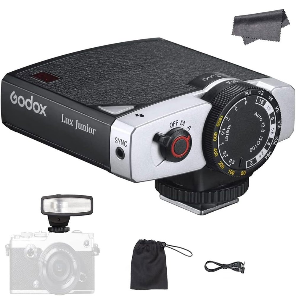GODOX Lux Junior Speedlite Retro Camera Flash, GN12, 6000K CCT A/M Flash Mode, 28mm Focal Length Compatible with Canon Nikon Sony Fujufilm Digital Film Cameras