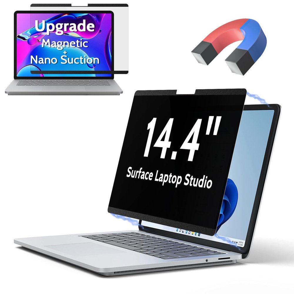 Peslv Magnetic Privacy Screen for Microsoft Surface Laptop Studio 2/1 14.4-Inch, Removable Anti Blue Light Glare Filter, Black Security Private Spy Block Protector
