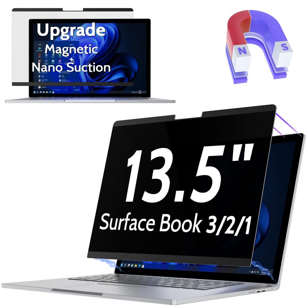 Peslv Magnetic Privacy Screen for Surface Book 3/2/1 13.5 Inch, Removable Anti Blue Light Glare Filter, Black Security Private Apy Block Protector