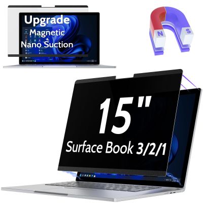 Peslv Magnetic Privacy Screen for Surface Book 3/2/1 15 Inch, Removable Anti Blue Light Glare Filter, Black Security Private Apy Block Protector