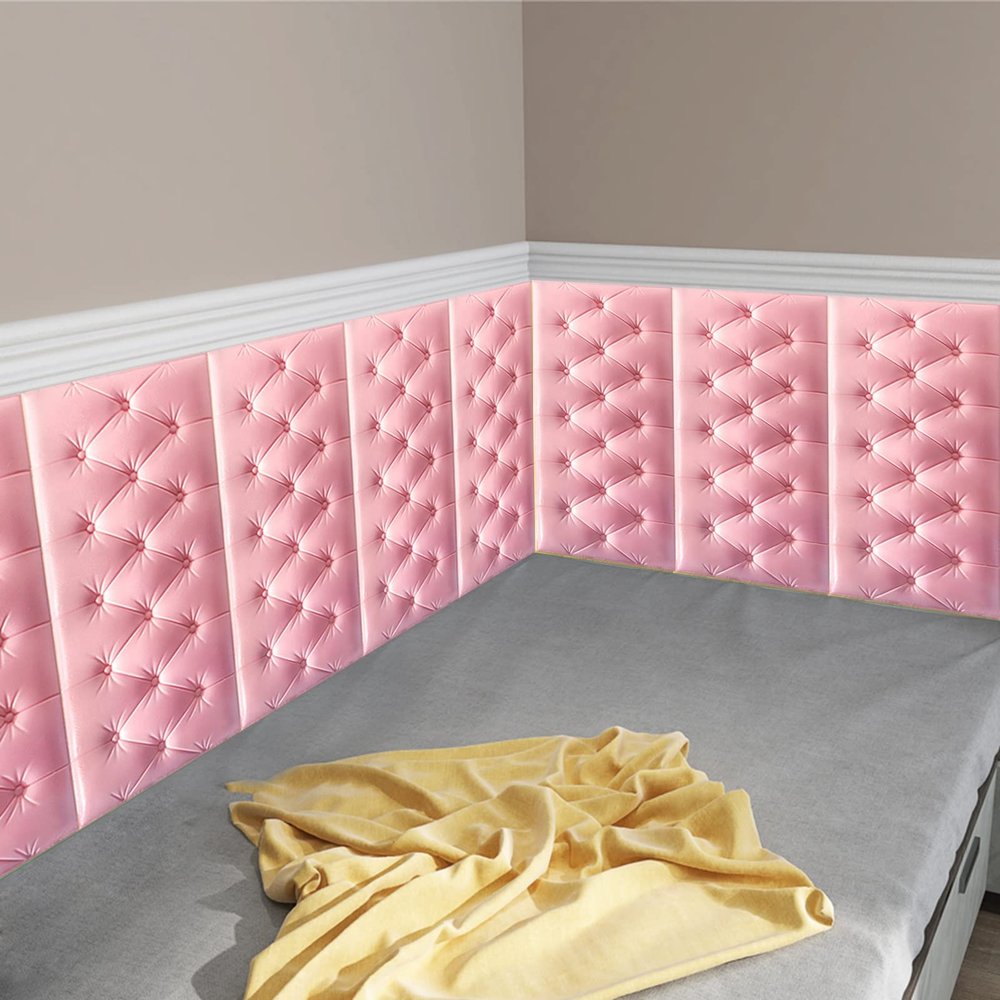 Anti-Collision Wall Stickers, Home Self-Adhesive Waterproof Soft Wall Mat, 3D Self-Adhesive Wall Panel, for Children's Bedroom (Color : Pink, Size : 12pcs)