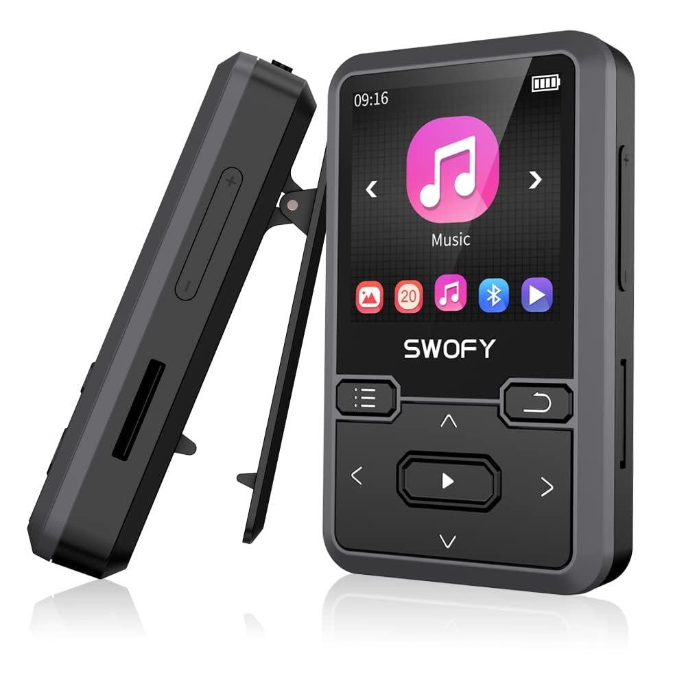 32GB mp3 Player witha 5.0 Mini Portable Wearable mp3 Player with FM Radio Recording Digital Music Player with Pedometer mp3 & mp4 Player for Sports, max 128GB TF Card(Black)