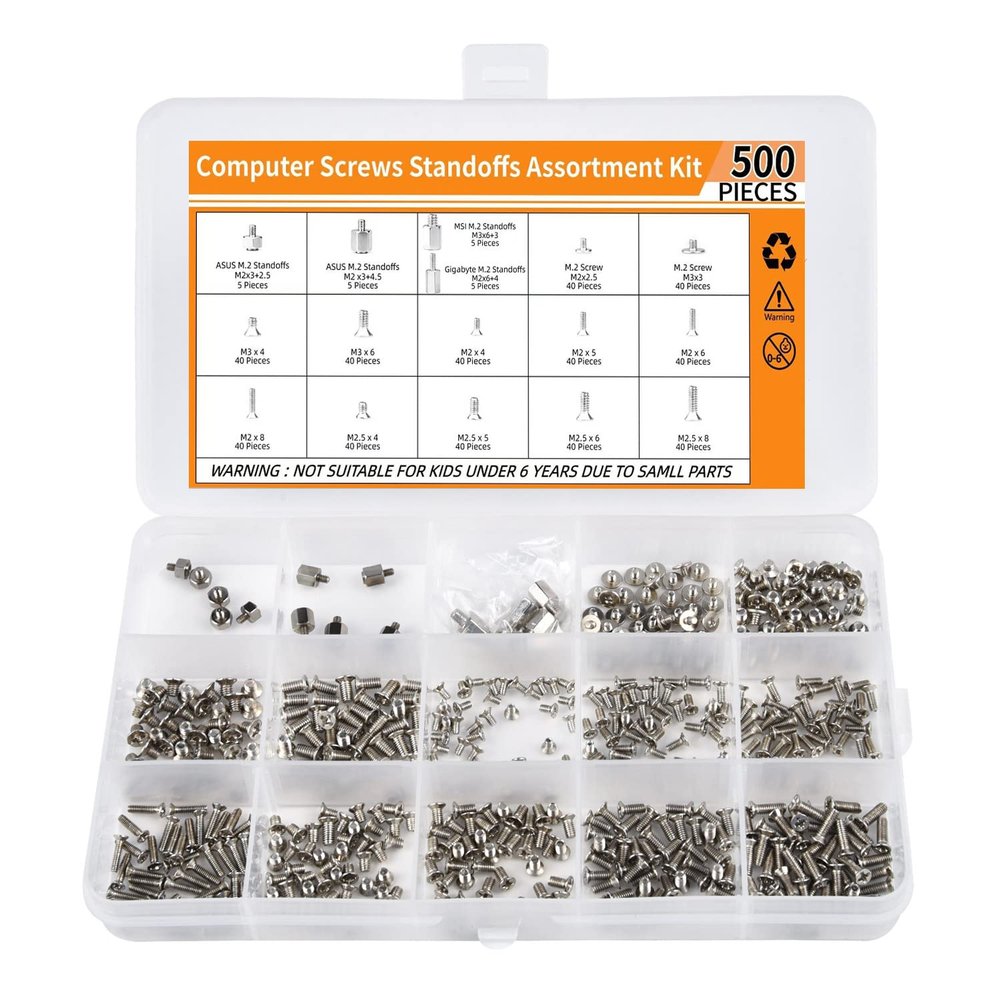 500PCS M.2 SSD Screw Kit, M.2 Standoff and Screw Kit for Asus Gigabyte MSI ASRock Motherboards, M.2 M2.5 M3 SSD Mounting Screws for Asus HP Dell Lenovo MSI Laptop Notebook DIY PC Computer