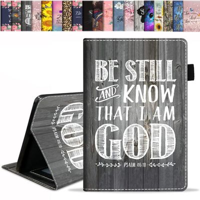 stmedazm Case for All-New Kindle Fire 7 Tablet 7" (12th Generation, 2022 Release) - Premium PU Leather Stand Cover with Auto Wake/Sleep - Bible Verse Psalm 46:10
