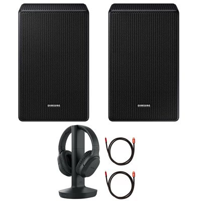 Samsung SWA-9500S Wireless Rear Speaker Kit w/Dolby Atmos for Soundbar Surround Sound Bundle with Sony RF400 Wireless Home Theater Headphones + 2X Deco Gear 6FT Universal 4K HDMI 2.0 Cable