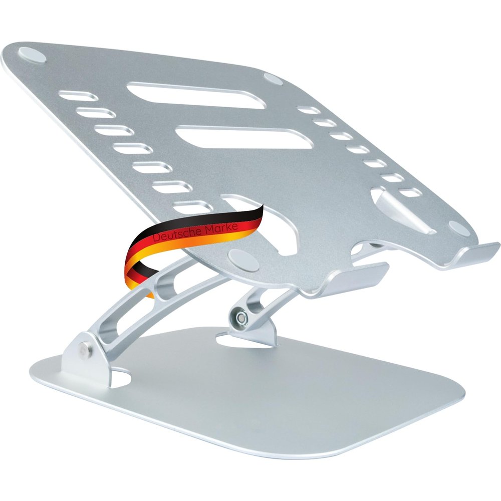 SCHWAIGER LPS1720 513 Laptop Stand Computer Holder Notebook Stand Laptop Holder Aluminium Ventilated Adjustable Ergonomic Height Adjustable Foldable Z-Shaped Silver