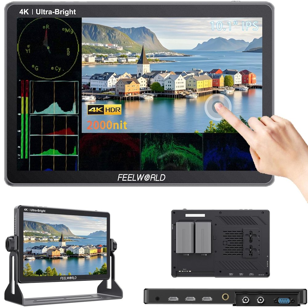 FEELWORLD LUT11S 10.1 Inch 2000nit Ultra Bright SDI Touch Screen DSLR Camera Field Monitor with 3D Lut Waveform Vectorscope Automatic Light Sensor HD 1920x1200 3G SDI 4K HDMI Input Output