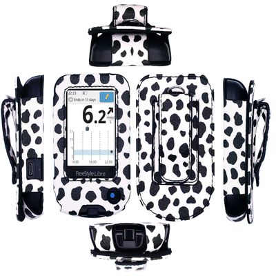 Premium Fitted Leather Case with Screen Protector, Belt Clip,Carabiner (Including a Neck Lanyard) for Freestyle Libre 2/ Freestyle Libre 14 Day/Freestyle Libre (Black and White Spots)