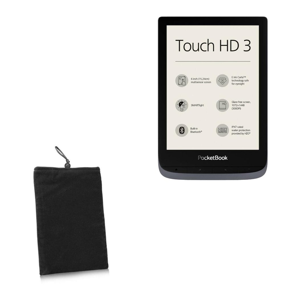 BoxWave Case Compatible with Pocketbook Touch HD 3 - Velvet Pouch, Soft Velour Fabric Bag Sleeve with Drawstring - Jet Black