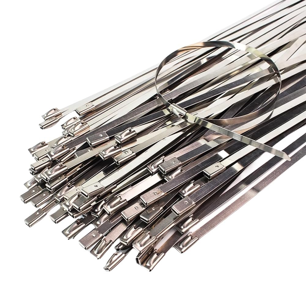 11.8" Metal Zip Ties, 304 Stainless Steel Zip Ties Heavy Duty Self-locking Cable Ties with 300 lbs Tensile Strength, Exhaust Wrap Zip Ties for Indoor Outdoor Fence Ties, 200PCS