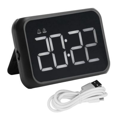 Pssopp Mirror Clock Voice Control LED Digital Alarm Clock Compact Modern Desk Digital Clock with USB Port for Deep Sleepers Kids Elderly Home Office