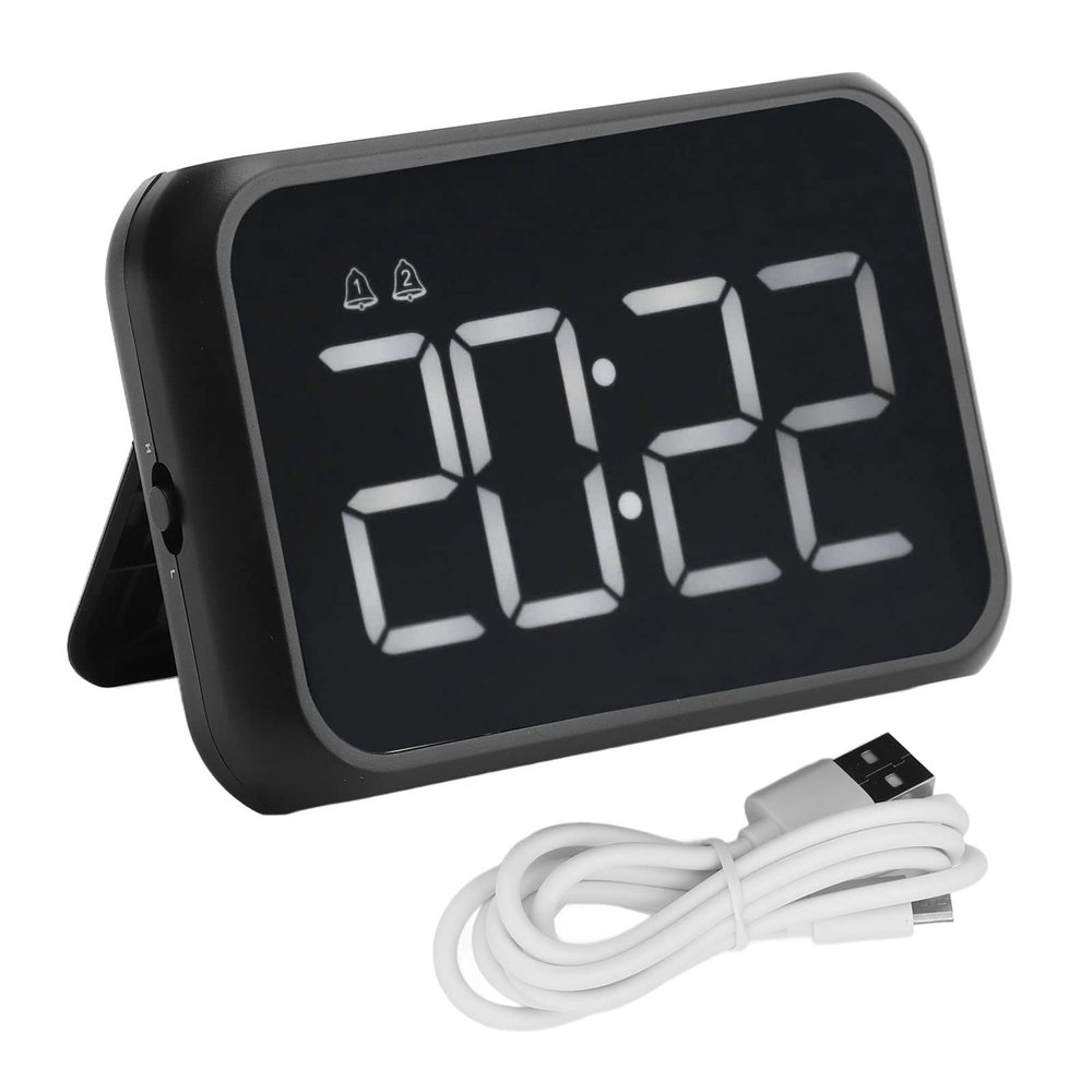 Pssopp Mirror Clock Voice Control LED Digital Alarm Clock Compact Modern Desk Digital Clock with USB Port for Deep Sleepers Kids Elderly Home Office