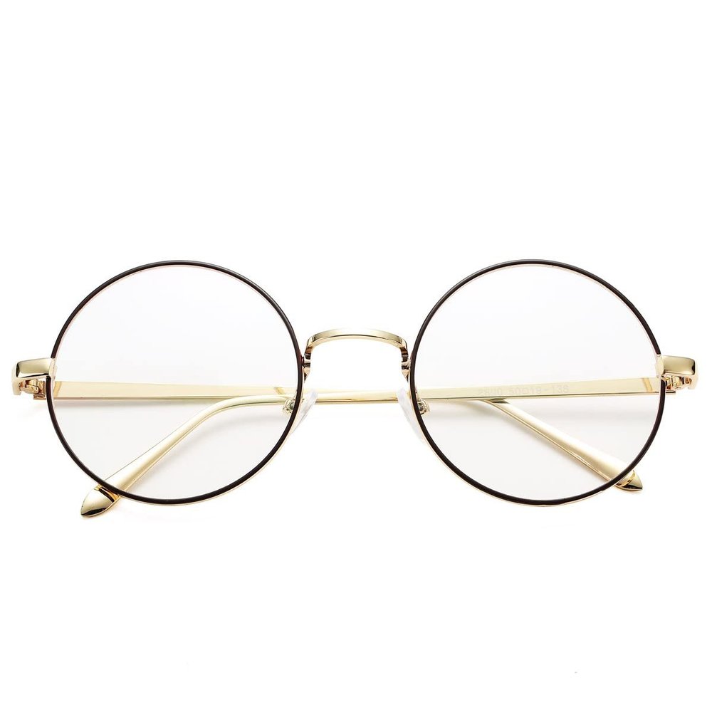 Pro Acme Retro Round Metal Frame Clear Lens Glasses Blue Light Blocking (Gold Line Frame/Clear Lens)