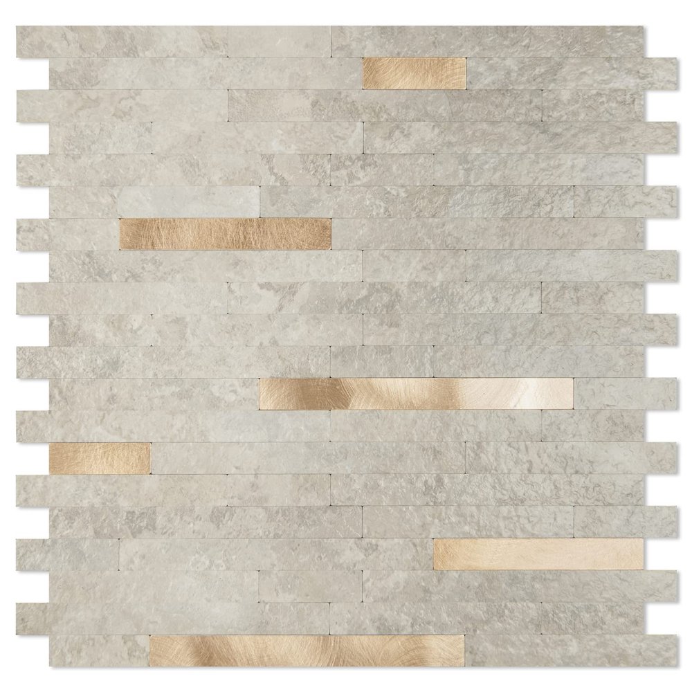 LONGKING 10-Sheet Peel and Stick Backsplash Tile, PVC Stick on Tile for Kitchen, Bathroom Vanities, Fireplace Dcor - Ecru Slate