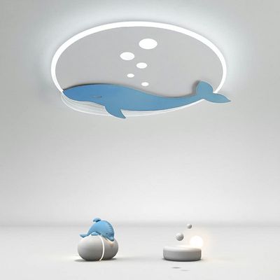 LAKIQ Kids Room Ceiling Chandelier Lovely Blue Whale Shape LED Flush Mount Ceiling Light Fixture Baby Room Ceiling Lighting for Boys Girls Bedroom Children Room (Remote Control Stepless Dimming)