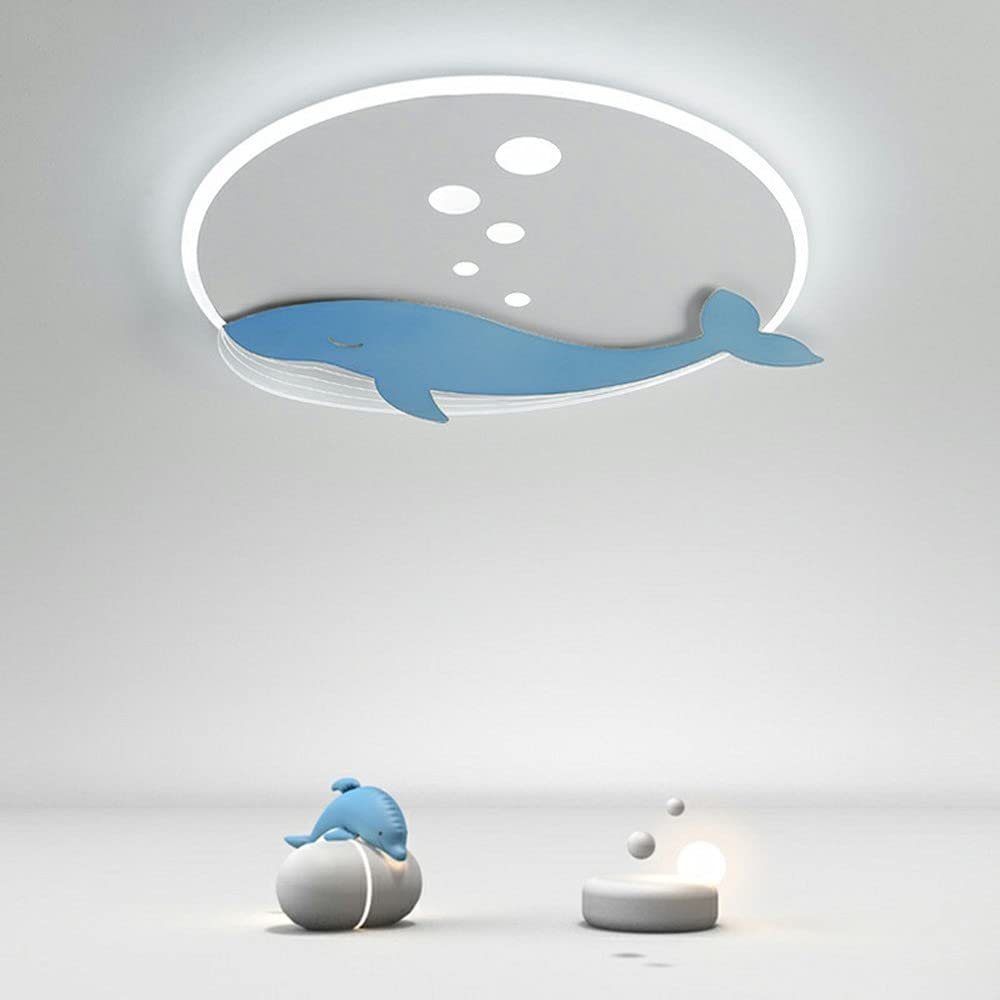 LAKIQ Kids Room Ceiling Chandelier Lovely Blue Whale Shape LED Flush Mount Ceiling Light Fixture Baby Room Ceiling Lighting for Boys Girls Bedroom Children Room (Remote Control Stepless Dimming)
