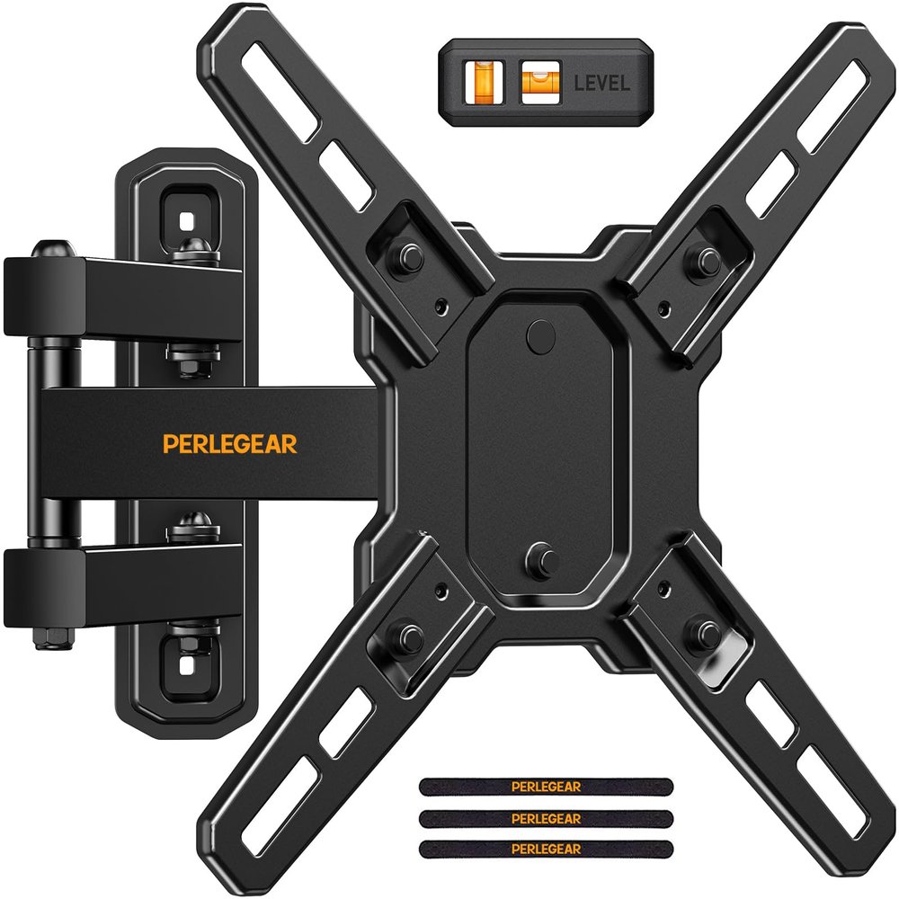 Perlegear Full Motion TV Wall Mount for 13-42 inch Flat or Curved TVs & Monitors up to 55 lbs, Wall Mount TV Bracket with Articulating Arm, Swivel, Tilt, Extension TV Mount, Max VESA 200x200mm, PGSF6