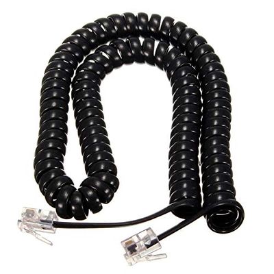 SEIWEI Telephone Cable Wire Phone Cable Line Extension Cord RJ9 4P4C Coiled Cable Black (5m)