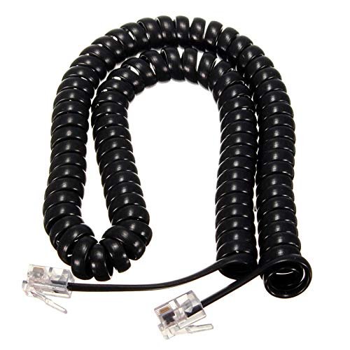 SEIWEI Telephone Cable Wire Phone Cable Line Extension Cord RJ9 4P4C Coiled Cable Black (5m)