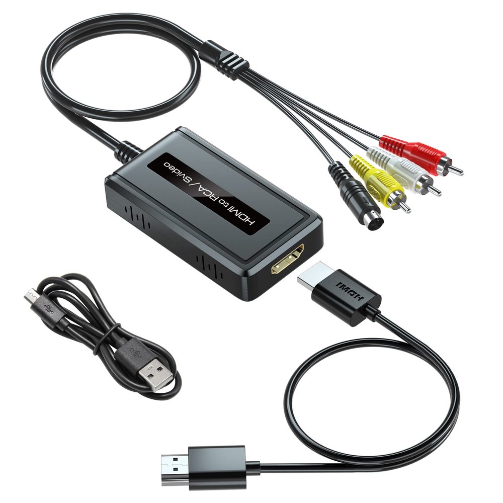 PARUIEN 2 in 1 HDMI to S-Video/RCA Converter, 1080P HDMI to Svideo Composite AV + R/L Audio Converter Compatible with DVD/PS3/PS4/TV Stick