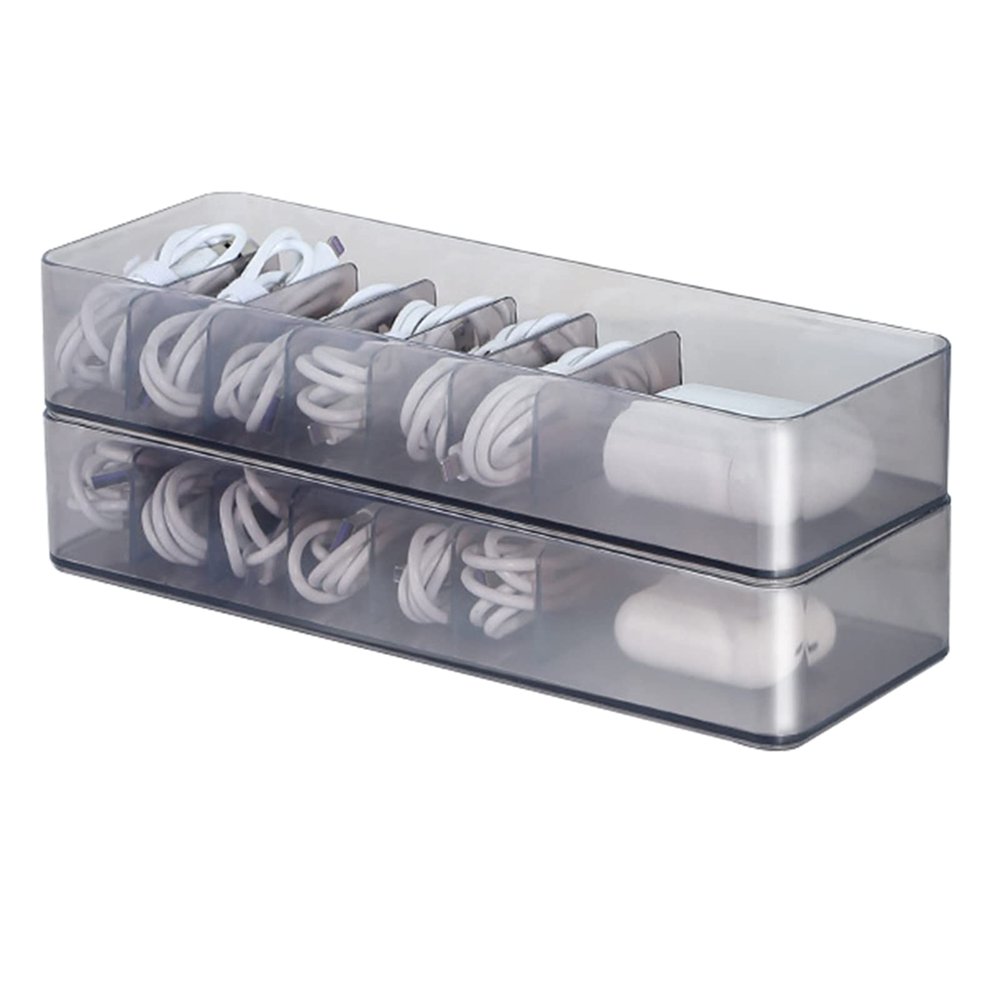 Clear Plastic Cable Organizer - VALINK Cable Management Box, USB Charging Plug Storage Case Office Storage Tool (with Lid)