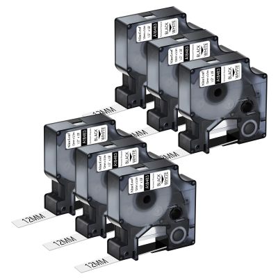 NineLeaf 6 Pack Compatible Industrial Label Tape Replacement for DYMO Rhino 18483 Black on White 12mm Permanent Polyester Label Tapes 1/2" x 18' for Rhino 5200 4200 1000 3000 5000 6000 Label Makers