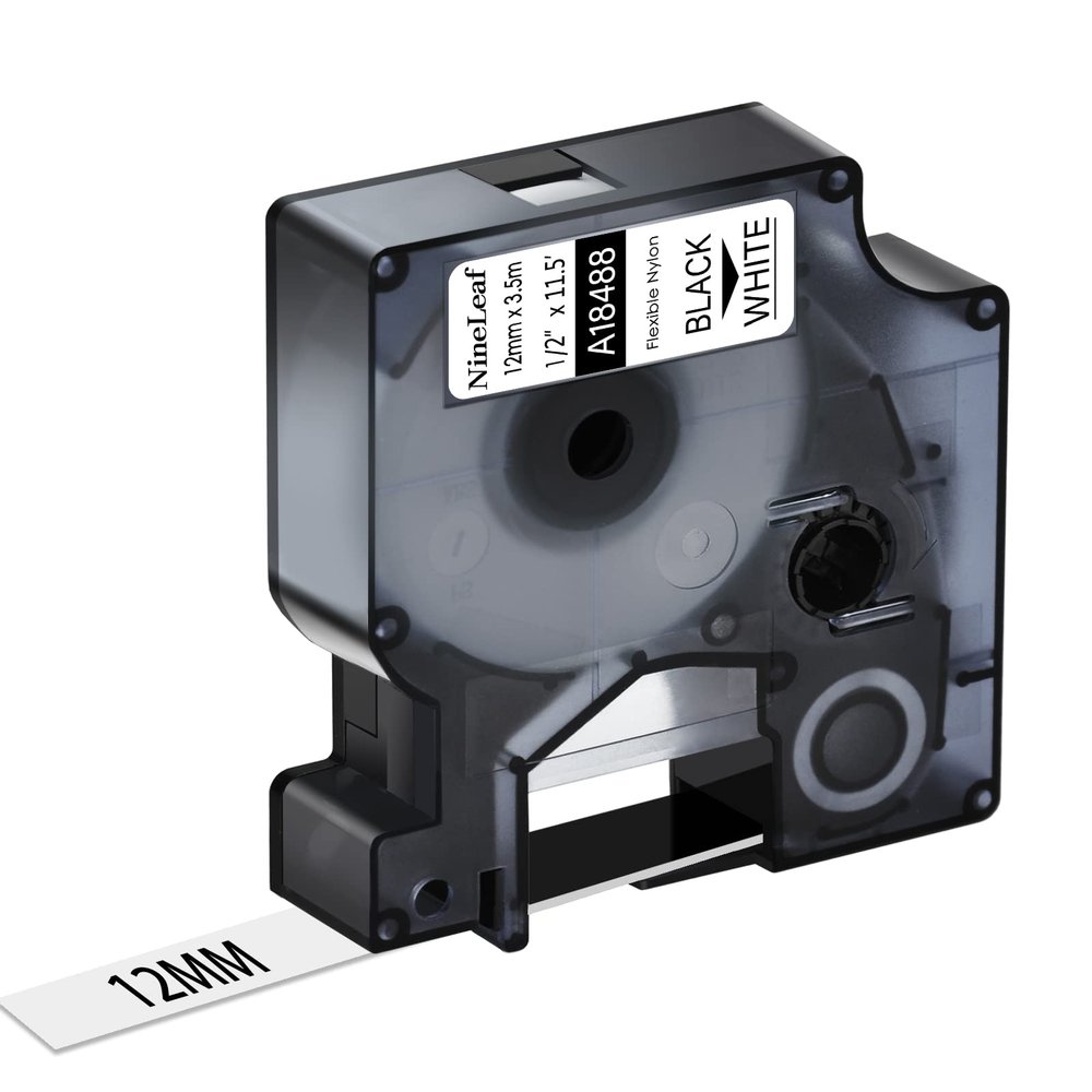 Nineleaf Rhino 5200 Label Tape Compatible for Dymo 18488 Rhino 4200 Lables Flexible Nylon Work with Dymo Rhino Pro LabelWriter Industrial 6000 Label Makers,Black on White,1/2'' x 11.5',100-Pack