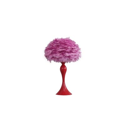 ORE International 18.25" in Medium Pink Feather Aquina Glaze Red Metal Contour Glam Table Lamp