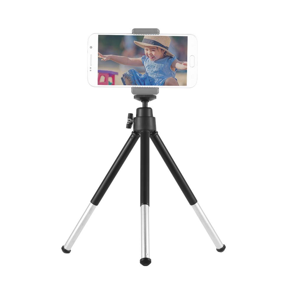 Andoer Mini Tripod 2-Section Extendable Desktop Tripod Stand Holder 1/4 Inch Screw Mounts for Phone ILDC Max. Load 0.5kg Black, Black/White