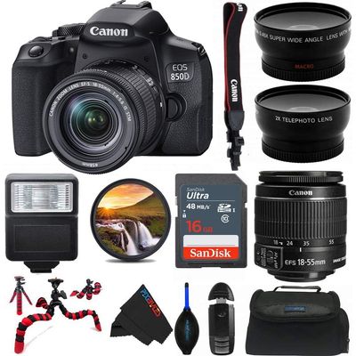 EOS 850D DSLR Camera w/EF-S 18-55mm F/4-5.6 is STM Lens and Pixibytes Pro Bundle (Renewed)