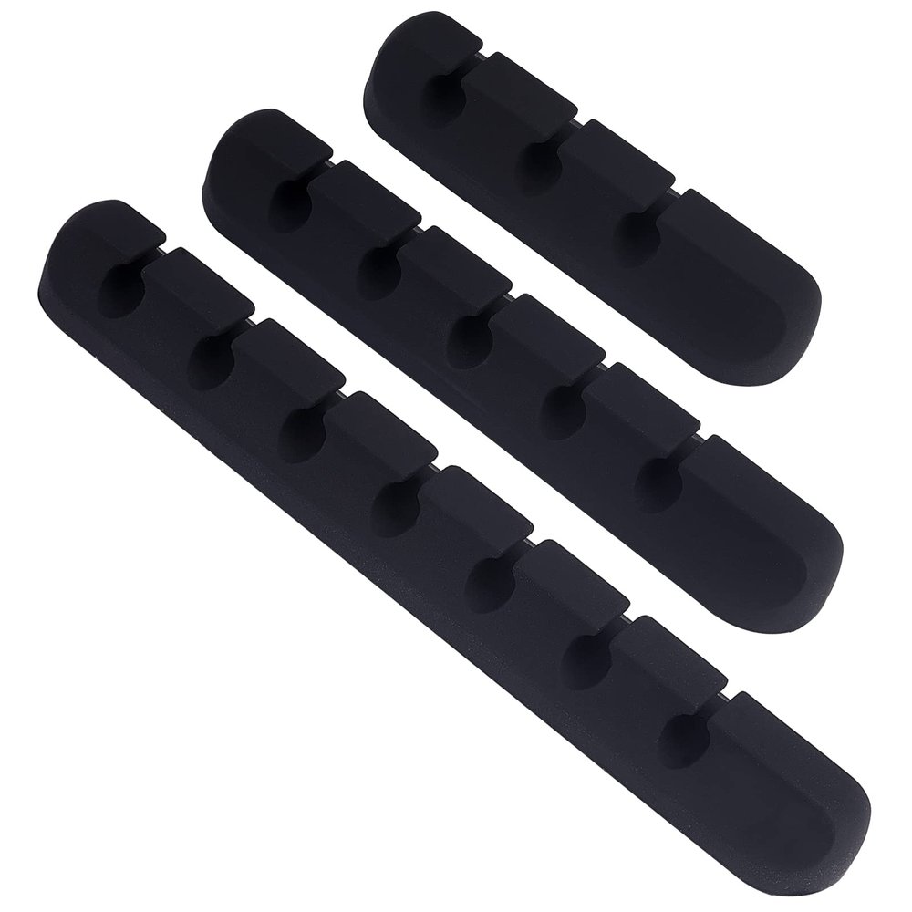GORGECRAFT 3Pcs Cable Holder Clips Silicone Adhesive Data Line Management Organizer for Mouse Power Cord USB Wire Phone PC Cable Office Home Table Storage Supplies(with 7/5/3 Slots), Black