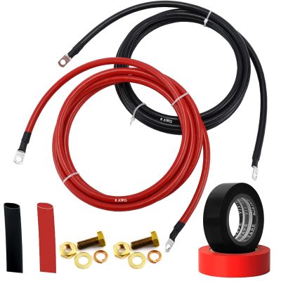 GaiRen Trolling Motor Battery Cable Extension Kit, 6AWG 10 Feet Cable Extension with Terminals for Fishing Boat Trolling Motor Solar Panel Automotive(Red & Black)