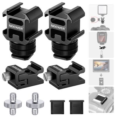 NEEWER 8 PCs Hot Shoe Mount Adapter Kit, Including Triple Cold Shoe Mount, 1/4 Screw Adapter, Flash Stand Bracket, and Hot Shoe Cover for DSLR Camera, LED Light, Microphone, Light Stand, Monitor