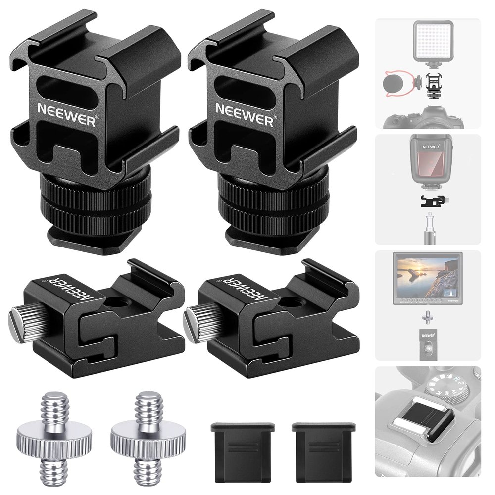 NEEWER 8 PCs Hot Shoe Mount Adapter Kit, Including Triple Cold Shoe Mount, 1/4 Screw Adapter, Flash Stand Bracket, and Hot Shoe Cover for DSLR Camera, LED Light, Microphone, Light Stand, Monitor