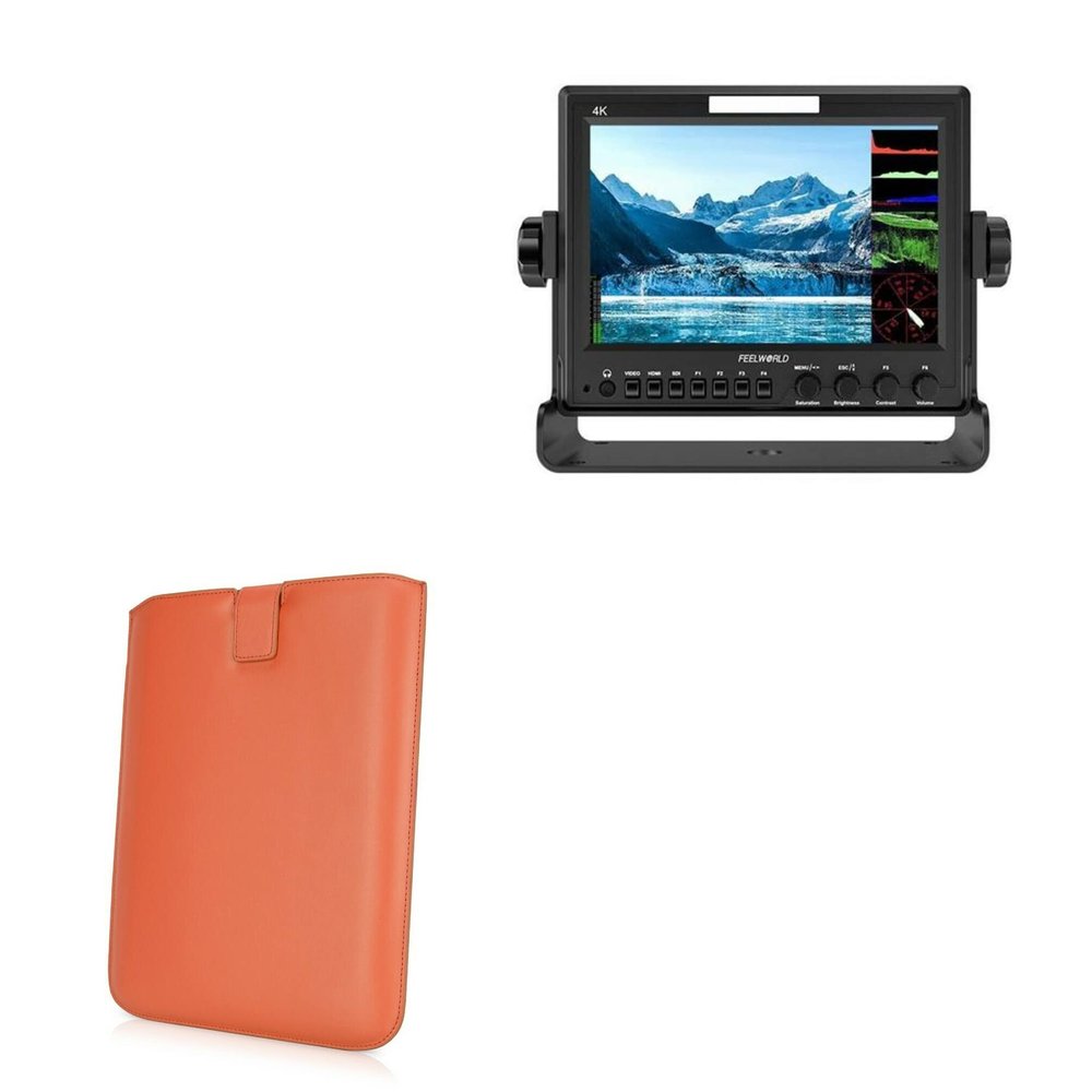 BoxWave Case Compatible with FeelWorld Z73 - Designio Leather Pouch, Padded Genuine Leather Pocket Sleeve Pouch - Bold Orange