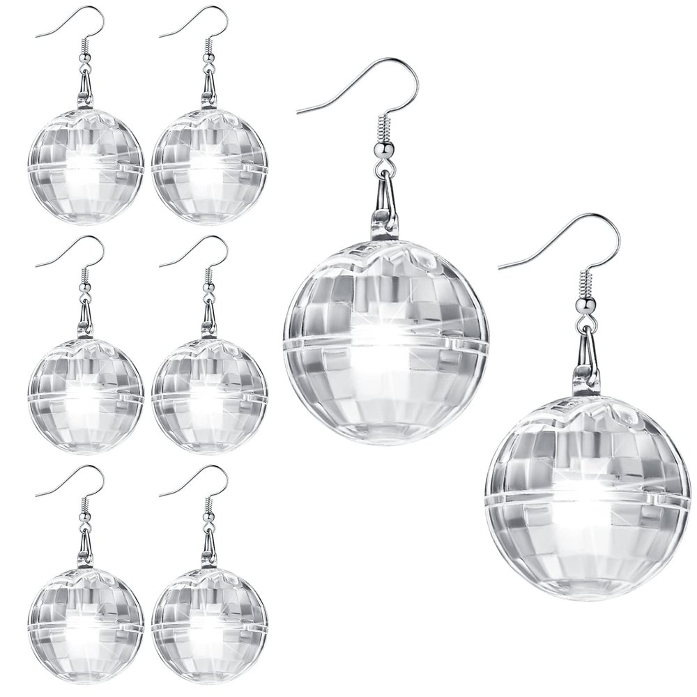 Henoyso 4 Pairs Light up Disco Ball Earrings Jewelry LED Light Glow Earrings for Women Girls Disco Valentine's Day Gifts Bachelorette Dance Costume Accessories