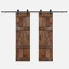 48 in x 84in. Castle-Series DIY Finished Knotty Pine Wood Double Sliding Barn Door with Hardware Kit (Dark Walnut) view 1