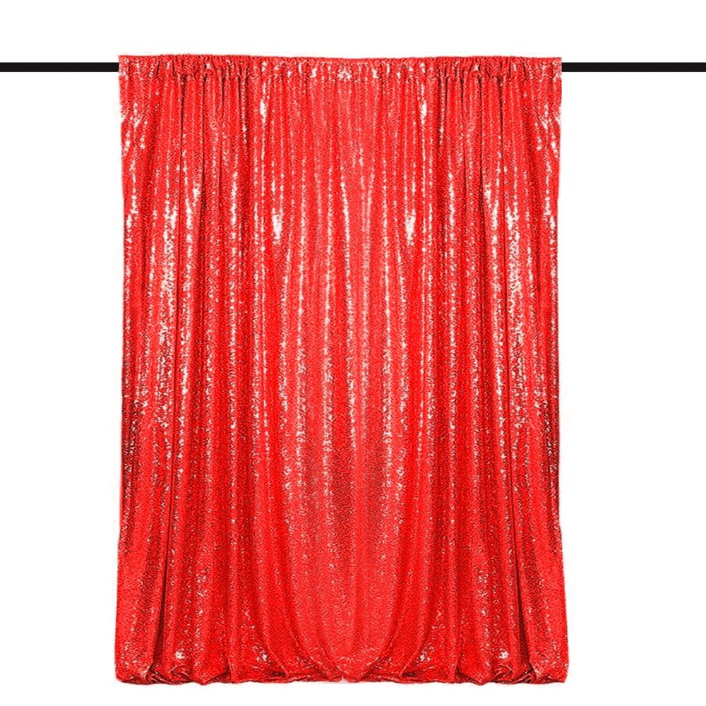 WISPET Red Sequin Backdrop Curtains 1 Panel 8FTx8FT Glitter Red Photo Backdrop Drapes Party Wedding Baby Shower Curtain Sparkle Photography Background