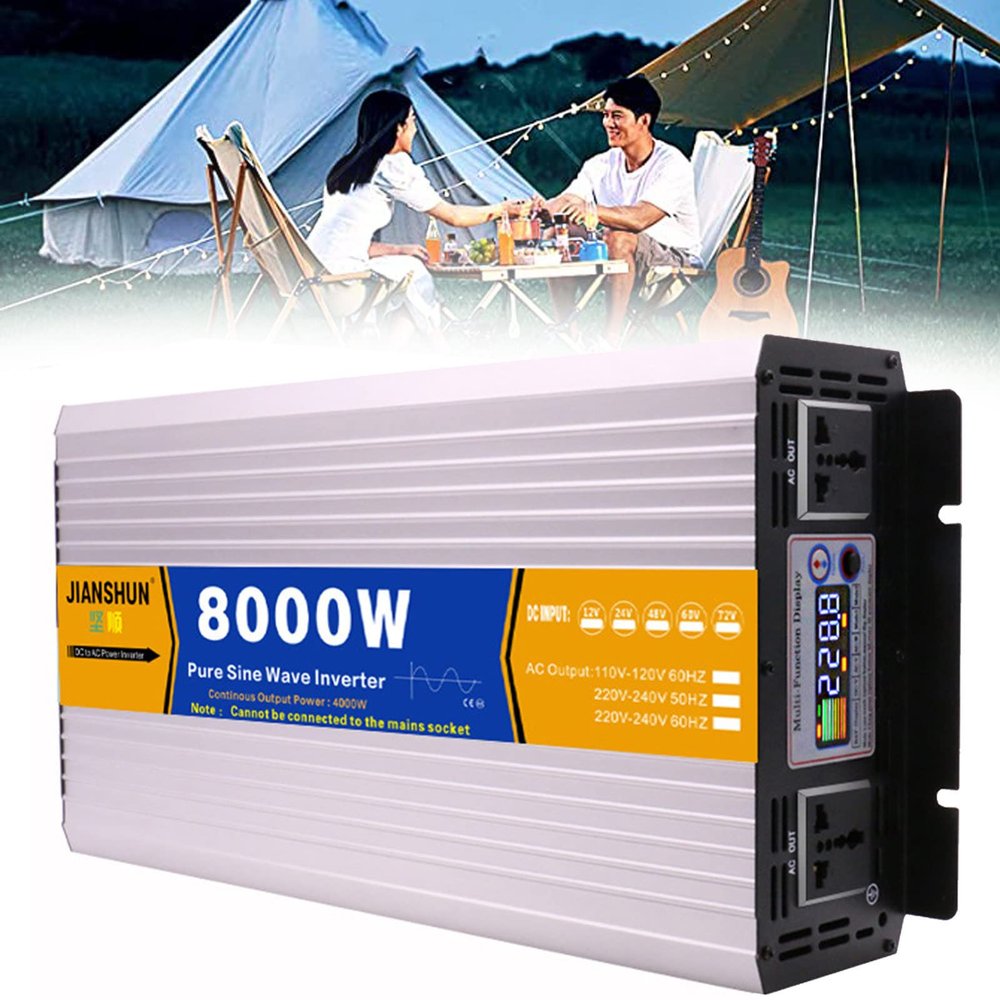 BEZAX Pure Sine Wave Power Inverter 5000W/6000W/8000W DC 12V 24V 48V 60V to AC 110V/220V Car Plug Inverter Adapter Power Converter with AC Outlets Car Charger,for Emergency,8000W-48Vto110V