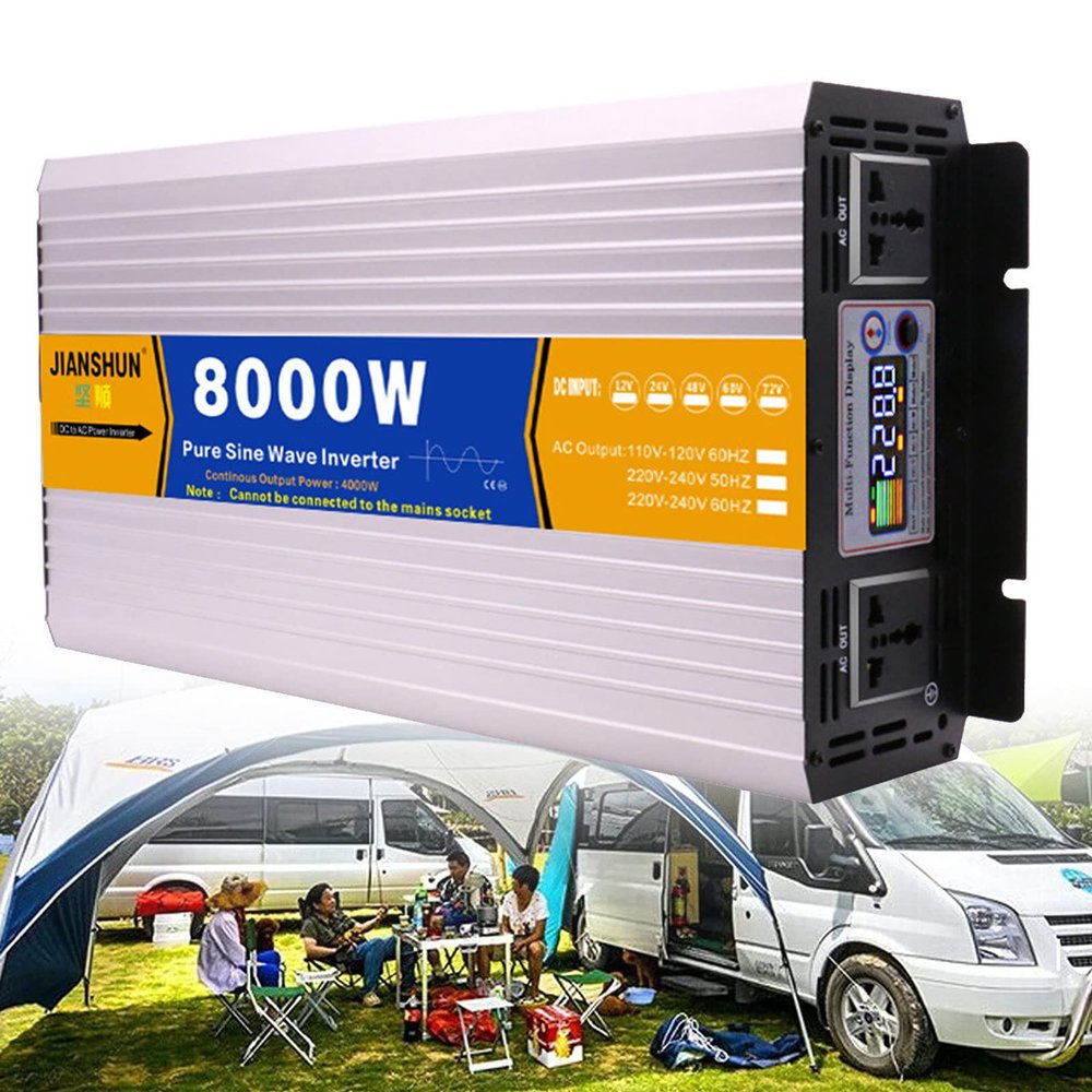 BEZAX Power Inverter 3000W 4000W 5000W 6000W 8000W(Peak Power) Transformer DC 12V 24V 48V 60V to AC 110V 220V Pure Sine Wave Car Converter with LCD Display&AC Outlets,for Car Truck RV,8000W-12Vto110V