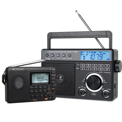 Retekess V115 Digital AM/FM Radio, Portable Shortwave Radio, Supports Micro SD and AUX Record, Plug-in with DSP