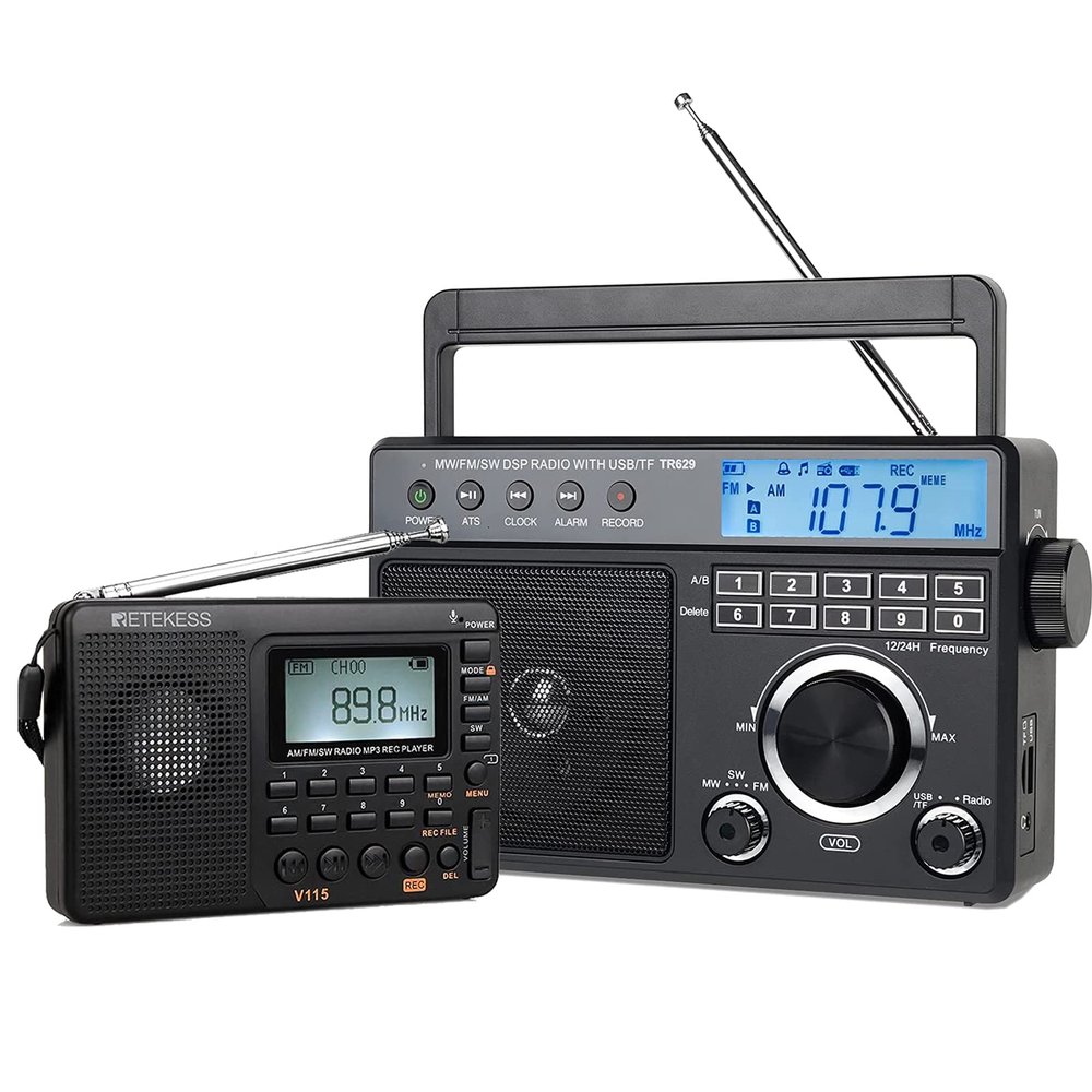 Retekess V115 Digital AM/FM Radio, Portable Shortwave Radio, Supports Micro SD and AUX Record, Plug-in with DSP
