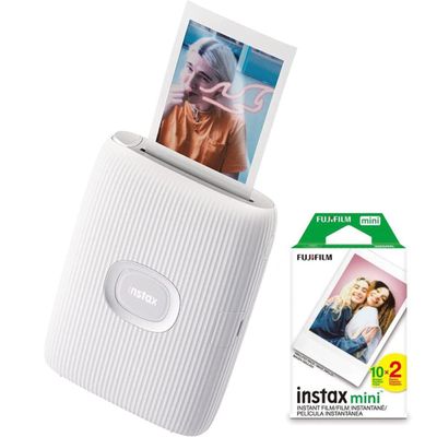 Fujifilm 16767155 Instax Mini Link 2 Smartphone Printer Clay White Bundle Instax Mini Twin Pack Picture Format Instant Daylight Film 20 Shots