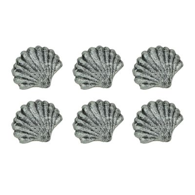 Zeckos Set of 6 Antique Silver Cast Iron Scallop Sea Shell Drawer Pulls Nautical Cabinet Knobs - 2 Inches Long - Seashell Dcor for A Stylish Coastal Accent to Your Furniture