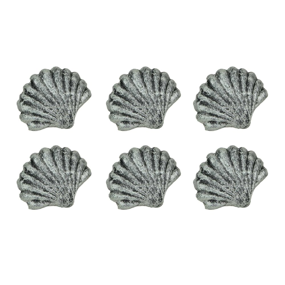 Zeckos Set of 6 Antique Silver Cast Iron Scallop Sea Shell Drawer Pulls Nautical Cabinet Knobs - 2 Inches Long - Seashell Dcor for A Stylish Coastal Accent to Your Furniture