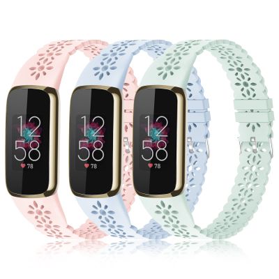 3 Pack Slim Sport Bands Compatible with Fitbit Luxe Band for Women, Soft Silicone Lace Thin Hollow-Out Replacement Wristbands Breathable Bands for Fitbit Luxe Fitness Smart Watch
