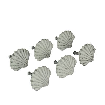 Zeckos Set of 6 Antique White Cast Iron Scallop Sea Shell Drawer Pulls Nautical Cabinet Knobs - 2 Inches Long - Seashell Dcor for A Stylish Coastal Accent to Your Furniture