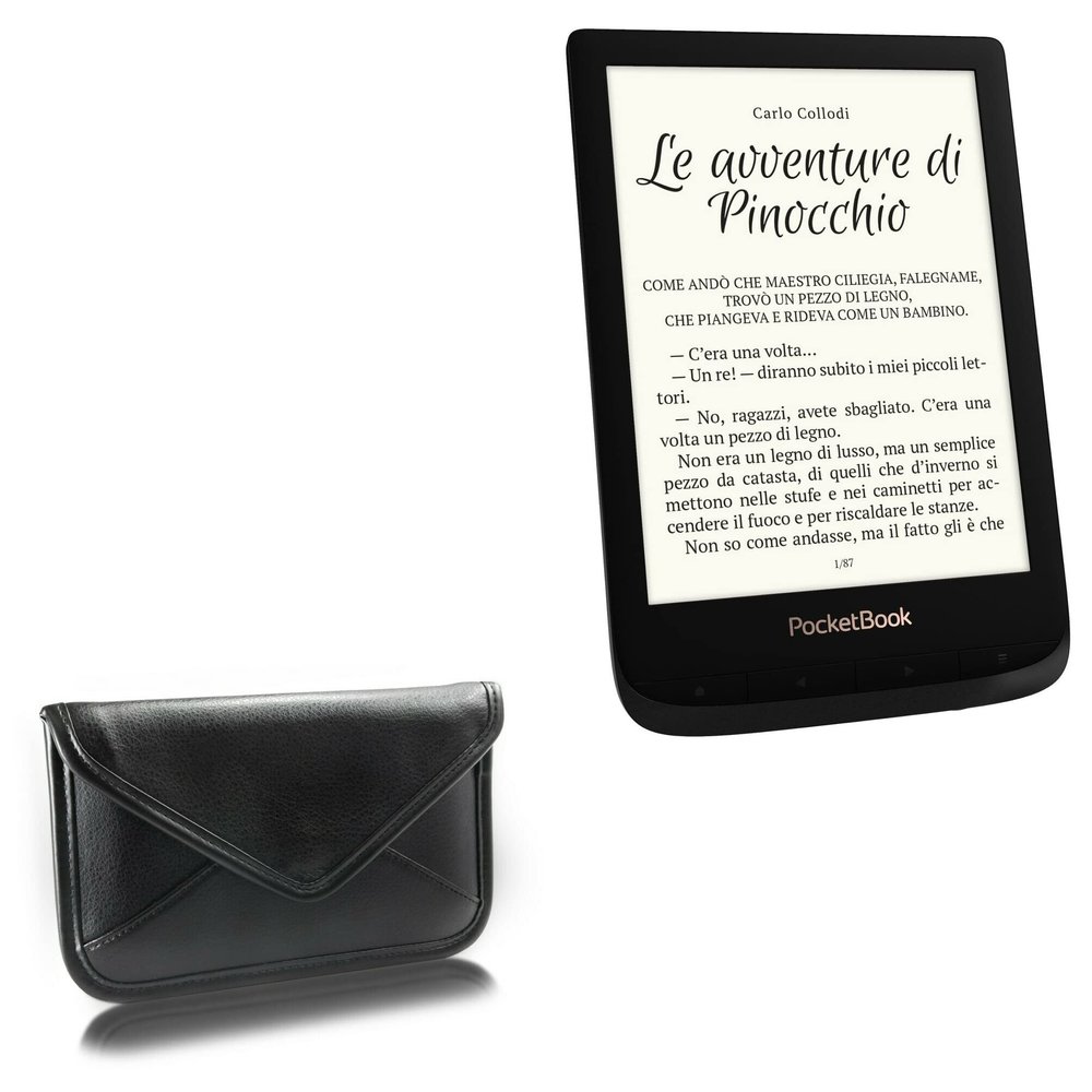 BoxWave Case Compatible with Pocketbook Touch Lux 4 - Elite Leather Messenger Pouch, Synthetic Leather Cover Case Envelope Design - Jet Black