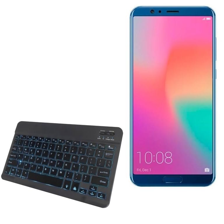 BoxWave Keyboard Compatible with Honor View 10 - SlimKeys Bluetooth Keyboard - with Backlight, Portable Slim LED 7 Colors - Jet Black